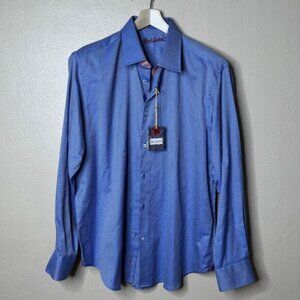 Robert Graham Shirt Mens L/XL Blue Button Down Long Sleeve Flip Cuffs Geometric
